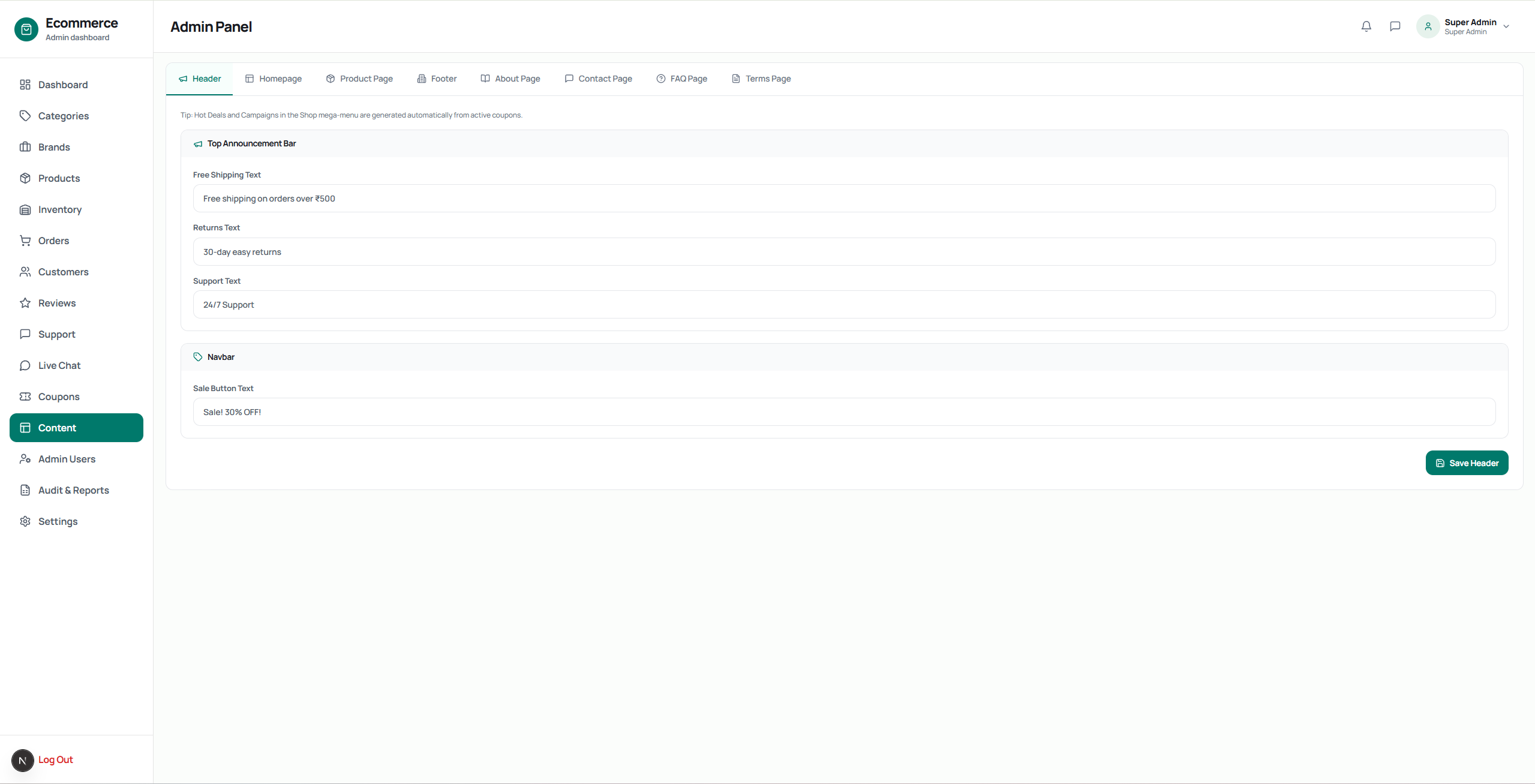 Content / Admin Panel